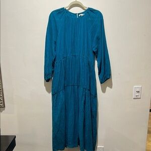 ANTHROPOLOGIE Sundry 100% Cotton Teal Long Sleeve Dress with Pockets
